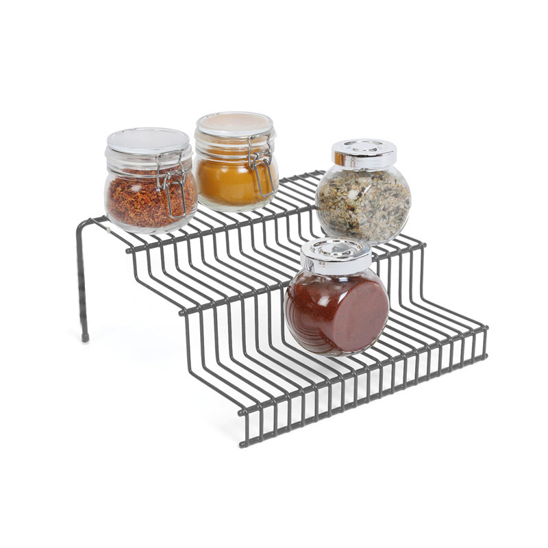 Step-Shaped Iron Spice Rack, Iron Trapezoidal Spice Storage Rack, Iron Wire Dipped Pe Spice Bottle Rack, No Drilling Required