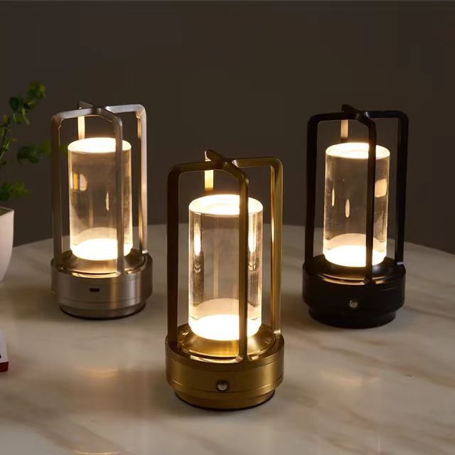 Gold Black silver Cross Table Lamp Button Touch US Rechargeable Decorative Table Lamp Creative Bar Table Camping Bedside