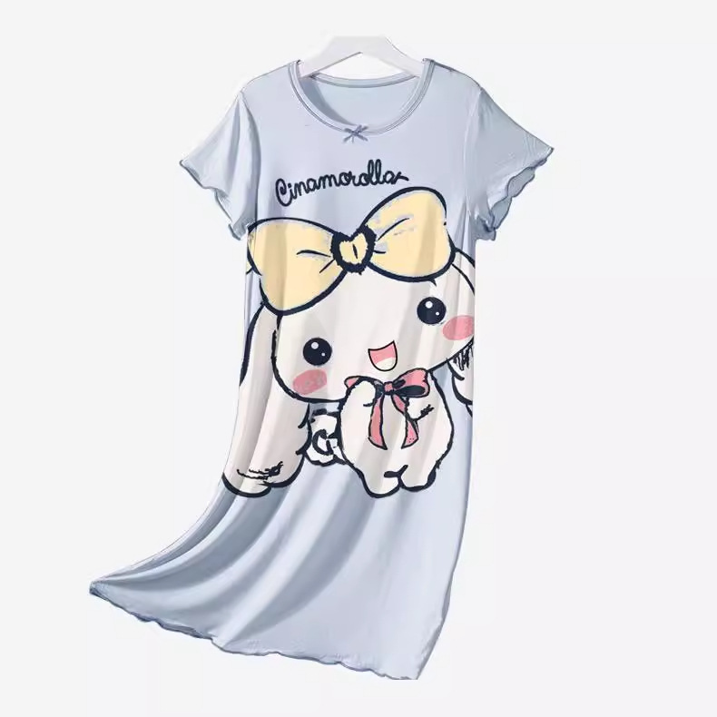 Children's Pajamas Girls' Nightgown Thin Ice Silk Summer New Princess Style Cartoon Pajamas Cute Casual Home Clothes