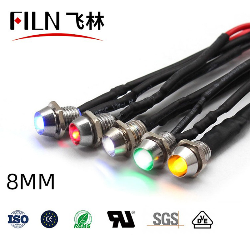 8mm Normcore Version Concave Head Indicator Light 12V220V Wired Signal Light Led Waterproof Manufacturer (Fl1M-8Cw-3)