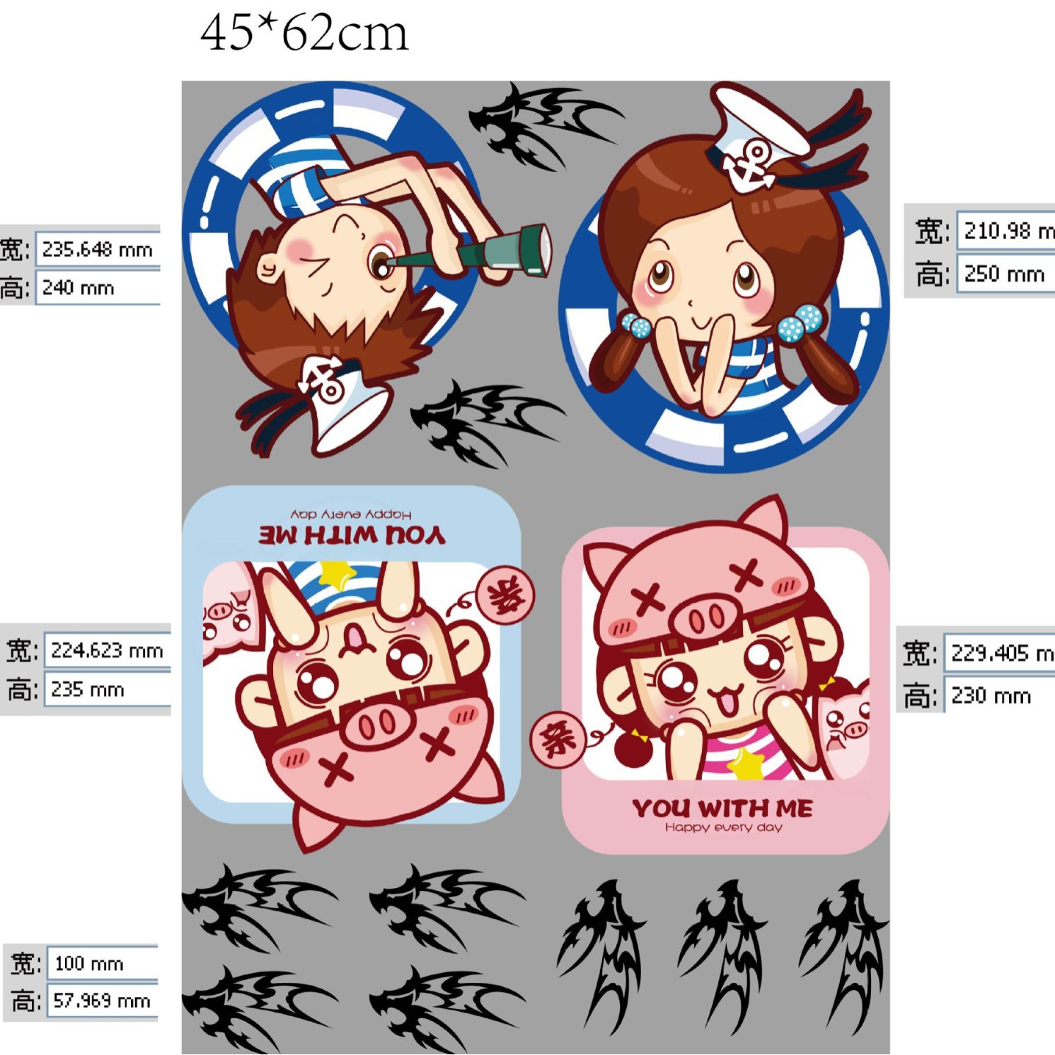 Heat Transfer Printing Couple T-Shirts Parent-Child Cartoon Anime Heat Transfer Wholesale Custom Clothing Parent-Child Outfits Printing