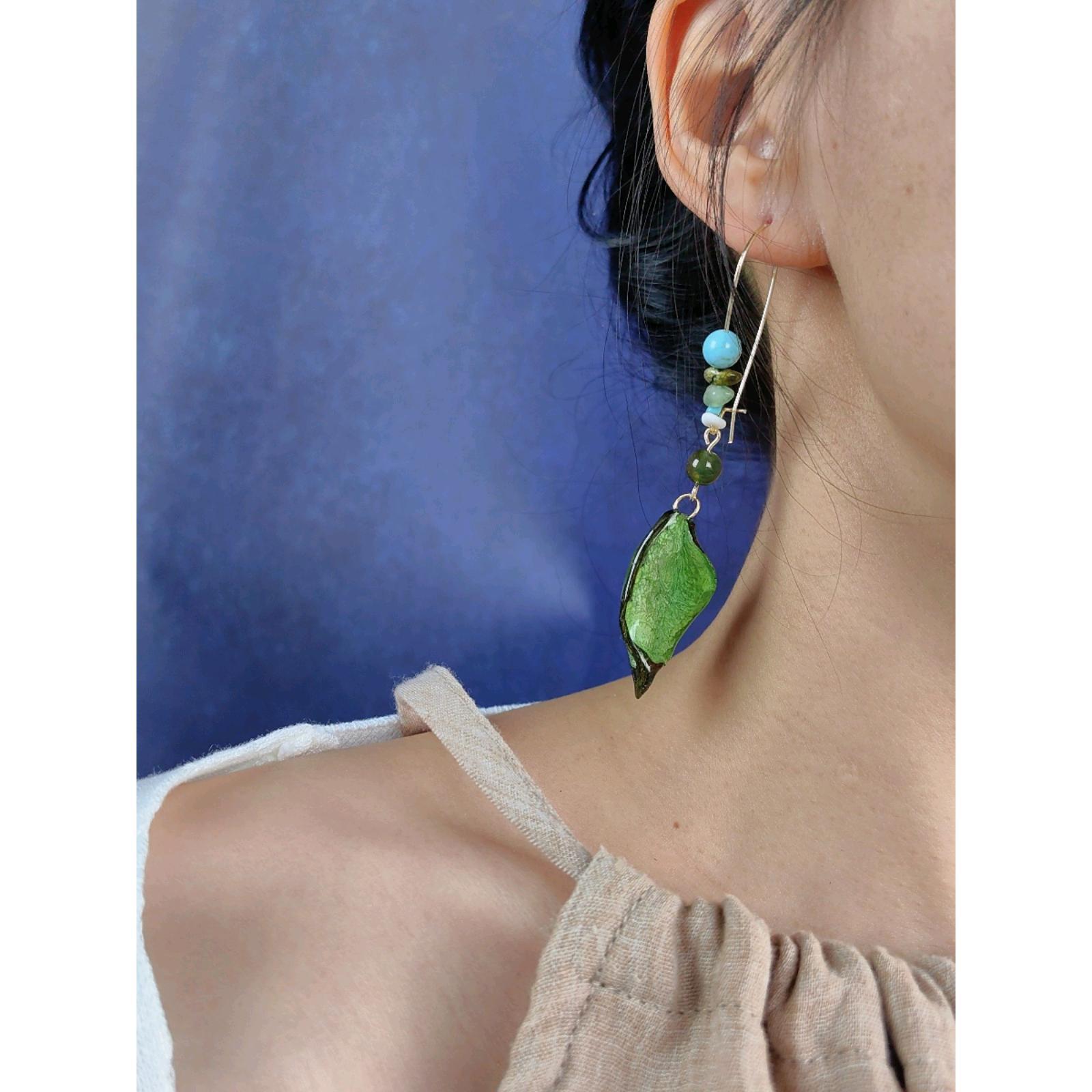 Original turquoise Indian agate gum cotton shell dried fruit French dopamine niche high-class temperament ear hook