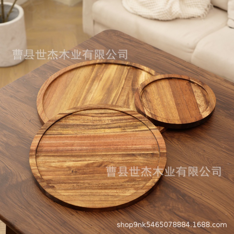 Wholesale Simple Round Wooden Tray Hotel Tray Wooden Tableware Round Plate Household Fruit Wooden Tray