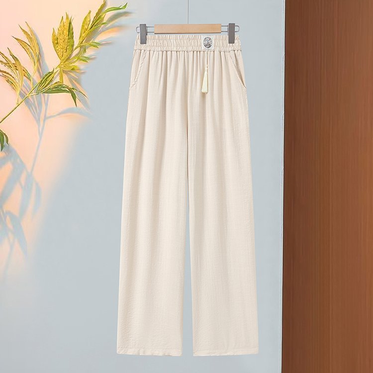 Dropshipping 2025 Summer New Retro-Style Elastic Waist Slimming Straight Pants Fashionable Age-Reducing Versatile Wide-Leg Pants
