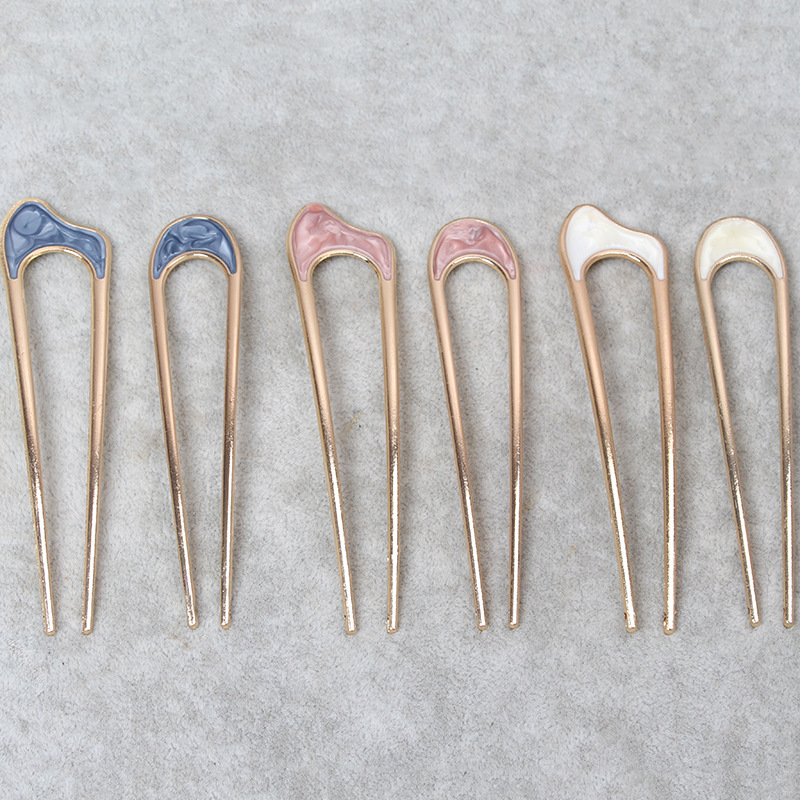 Simple hair fork same style metal hairpin shell paper updo chopsticks ins Internet celebrity same style U-shaped alloy hair fork iron