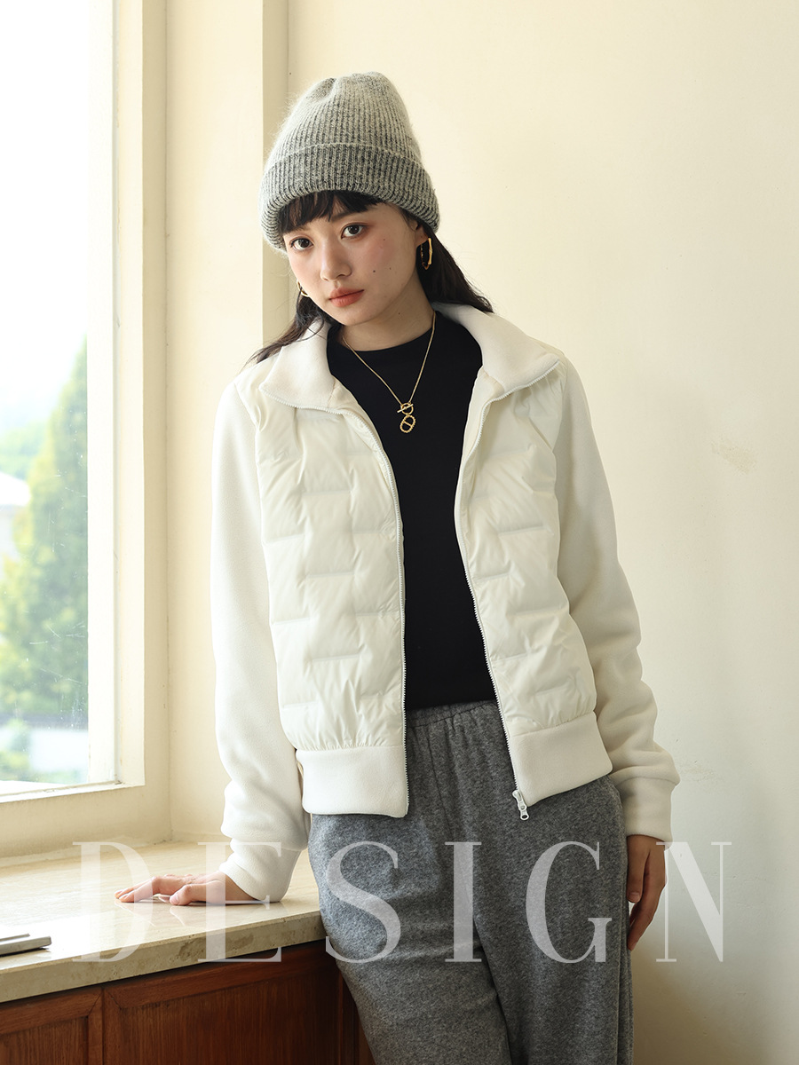 Autumn and Winter Polar Fleece Zipper Cardigan Women's New Pure Color Warm down Jacket Korean Duck down Versatile Top Jacket