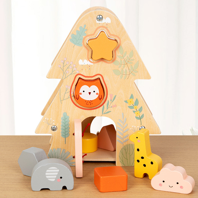 Factory direct wholesale puzzle early education wooden space perception shape cognitive wit to touch the tree wisdom house