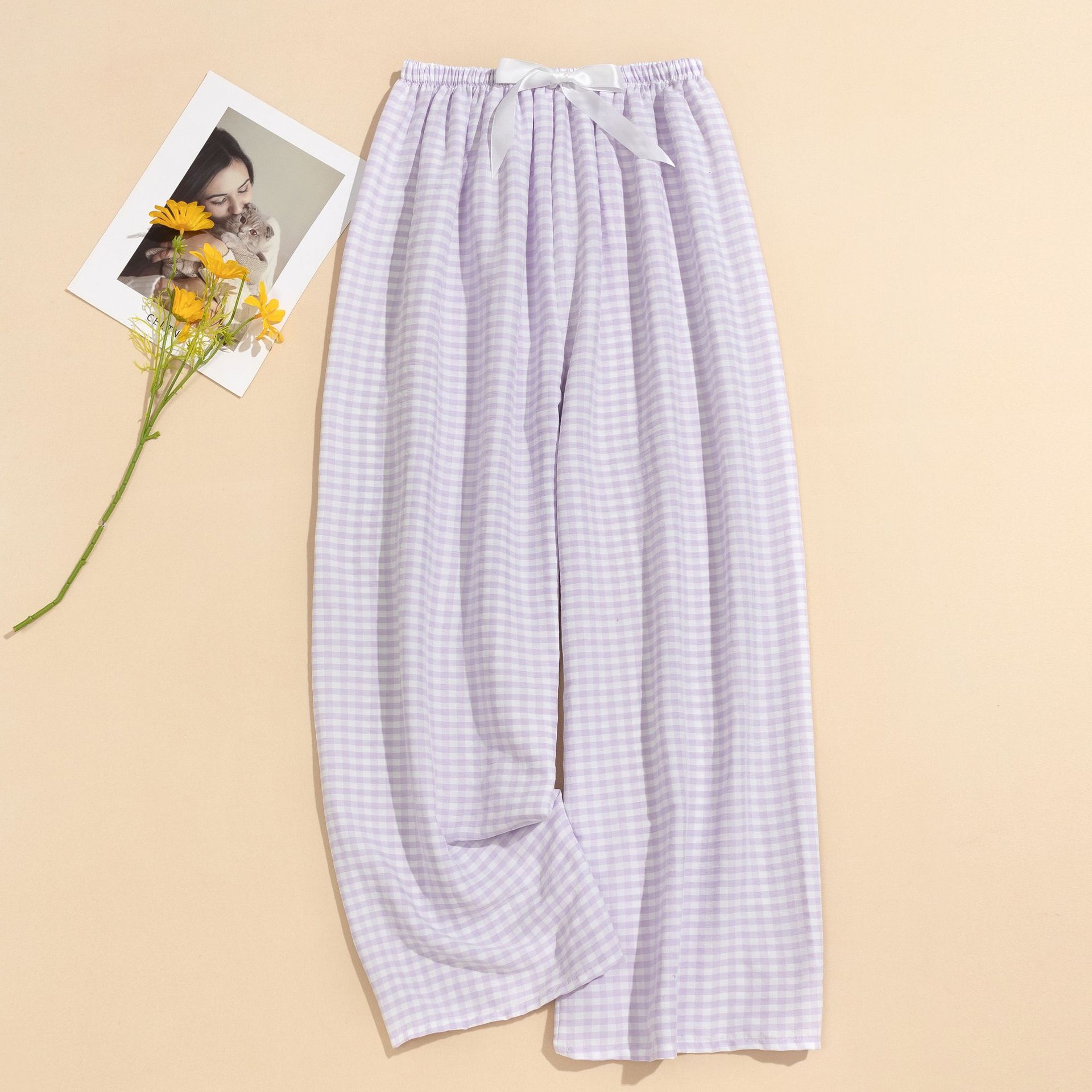 Cloud Cotton Pajama Pants Women's Summer New Style Plaid Home Pants Yarn-dyed Plaid Wide Leg Pants plus size Outer Wearing Pants