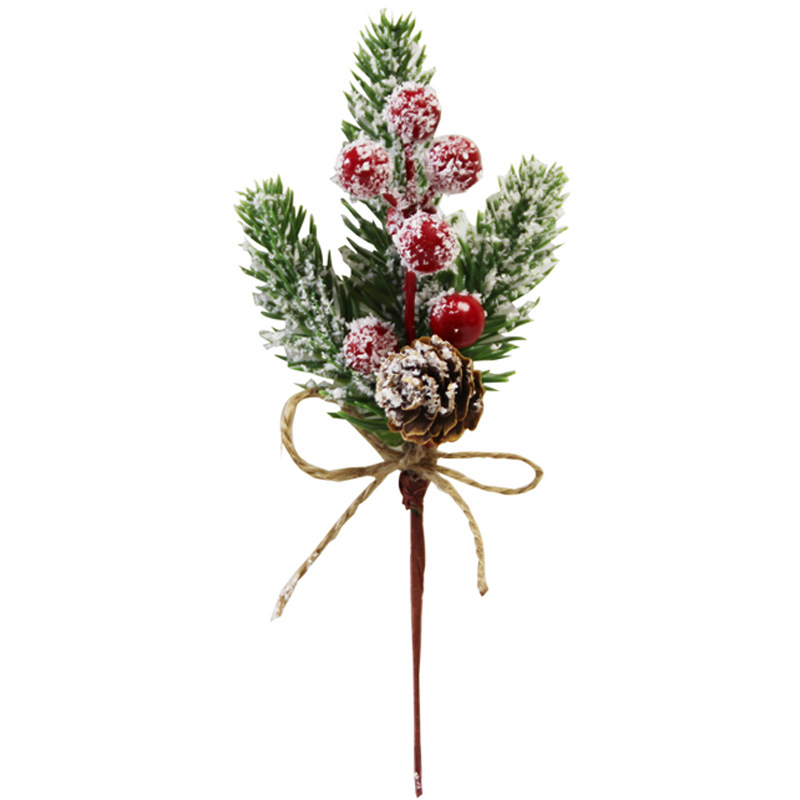 Cross-border Christmas cuttings decoration snowflake pine needles flower branch accessories simulation pine cones red fruit berries Christmas decoration