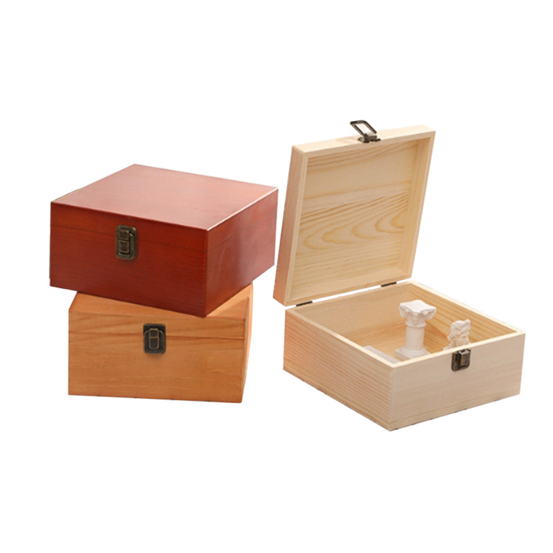 Flip-Top Wooden Storage Box, Wooden Wedding Ins-Style Candy Box, Pull-Out Square Solid Wood Gift Box