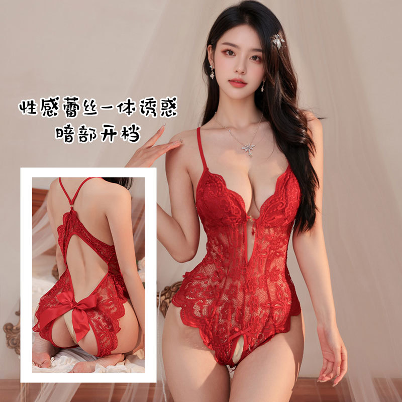 Сексуальное белье Сексуальный кружевной комбинезон с открытой спиной Женская горячая перспектива с поддержкой для груди Перспективные пижамы