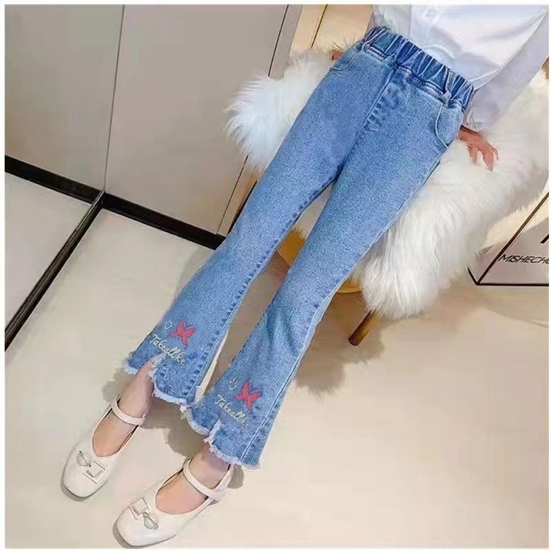 Girls' flared pants spring and autumn fashionable little girl's micro flared jeans fried street children's pants fashion wholesale