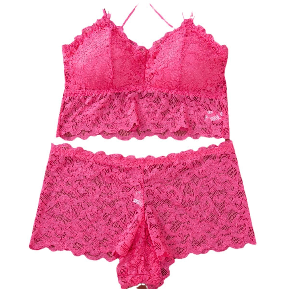 French Triangle Cup Bra Set, Feminine and Beautiful Back, Hollow Lace, No Rims, Intimates and Intimates Two-Piece Set