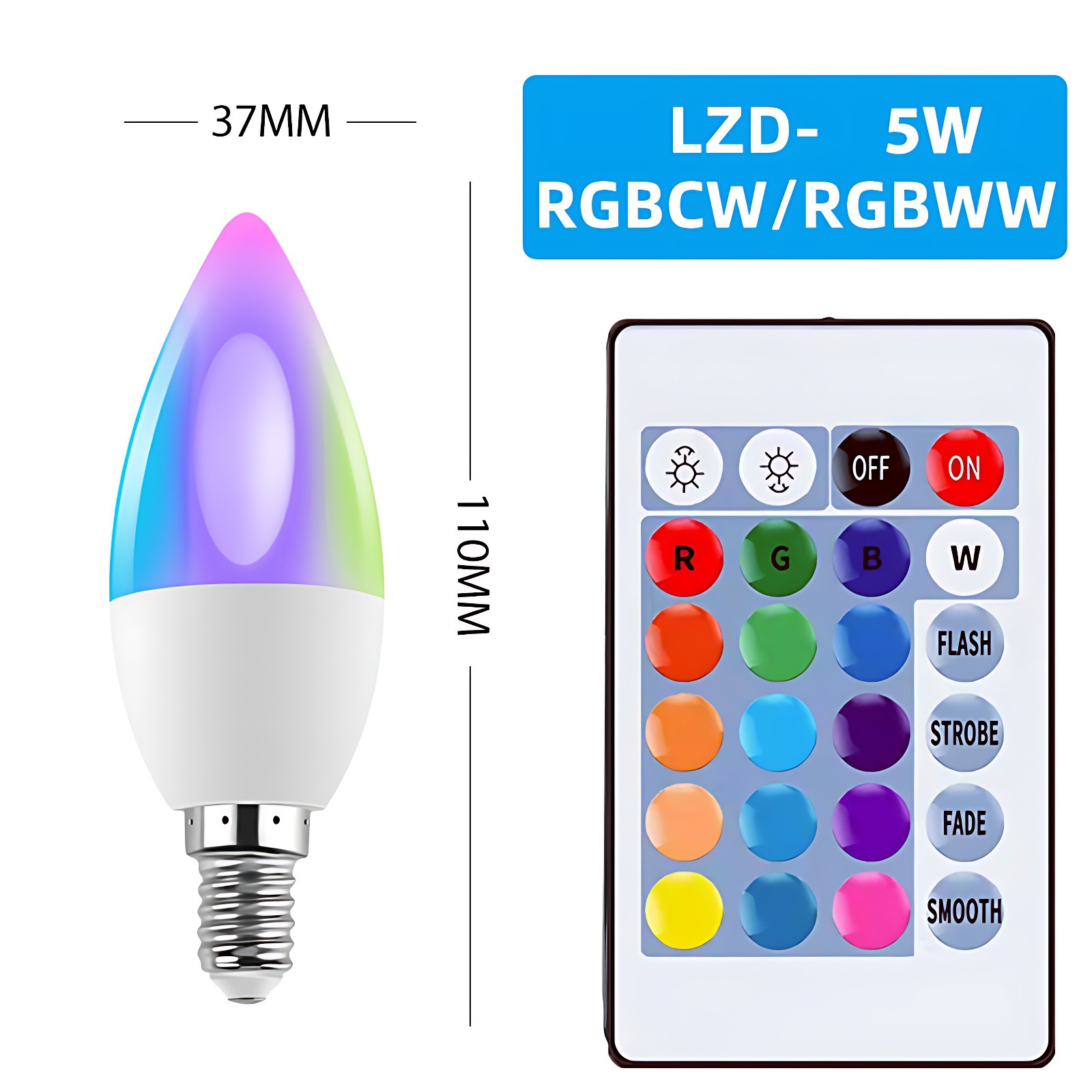 E14Rgb Smart Dimmable Candle Bulb Rgbw Color-Changing Remote Control Led Full-Color Candle Light Smart Dimming
