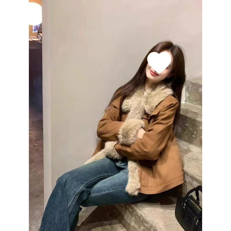 2025 Winter New Maillard Brown Retro Suede Leather Jacket Women's Short Age-Reducing Young Jacket