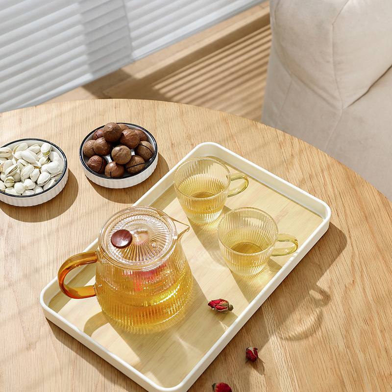 Thickened Tray Household Tea Cup Cup Cup Tea Tray Small Living Room Japanese Rectangular Fruit Plate Imitation Wood Grain