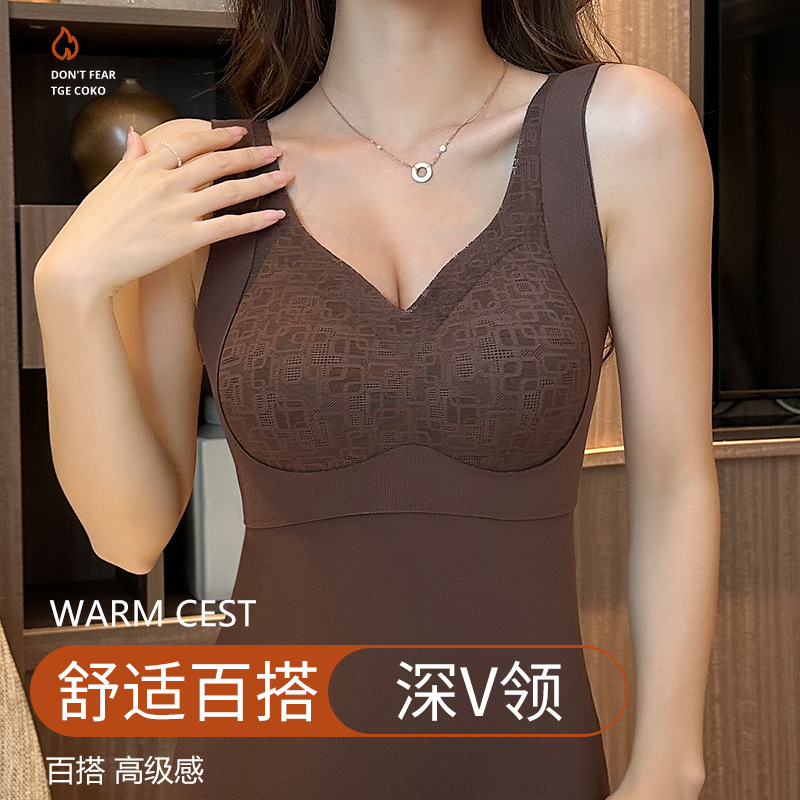 Red Warm Vest Women's Belt Chest Pad fleece-lined Base Shirt for Wedding Special Cold-proof Tight Vest