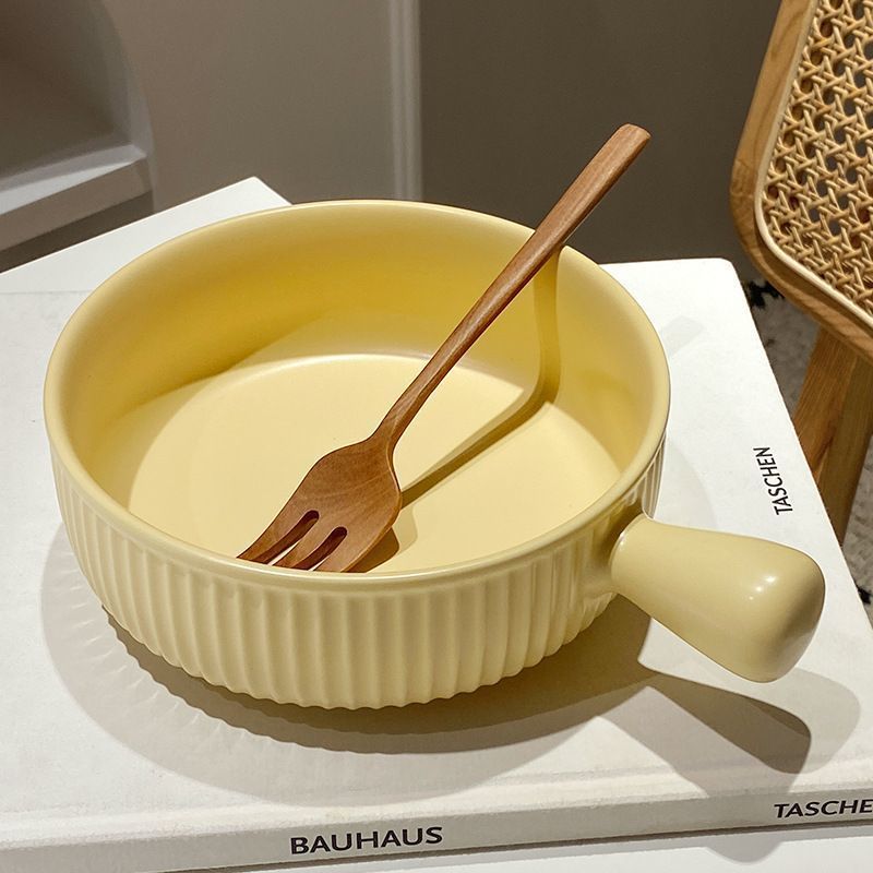 Baking Bowl with Handle Oven Baked Rice Bowl Scandinavian Ceramic Instant Noodle Bowl Fruit Salad Bowl Home Creative Tableware