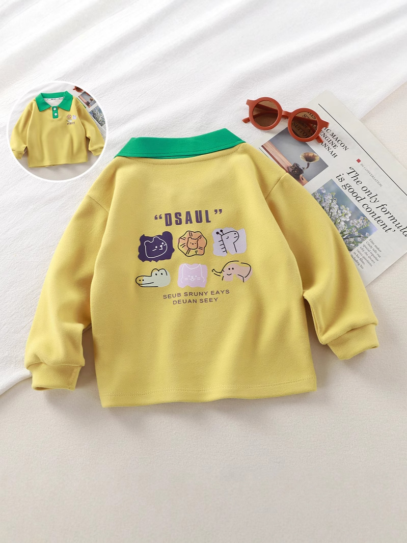 2025 New Polo Shirt Children's T-Shirt Long-sleeved Single-piece Boys' Top Girls' Base-layer Shirt Develvet Fashion Children's Outer Wear