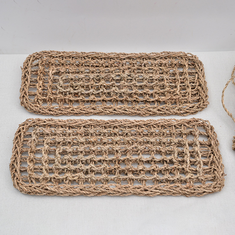 Rectangular Woven Mat Kitchen Dining Table Pot Bowl Mat Creative Pet Crawling Mat Handmade Water Grass Rope Mat