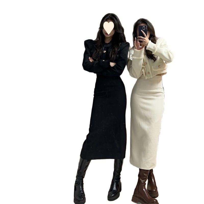 Autumn and Winter New Fashion Suit for Women, Small Fragrant Style, Short Suit Jacket for Ladies, Slimming Look Slit Long Skirt