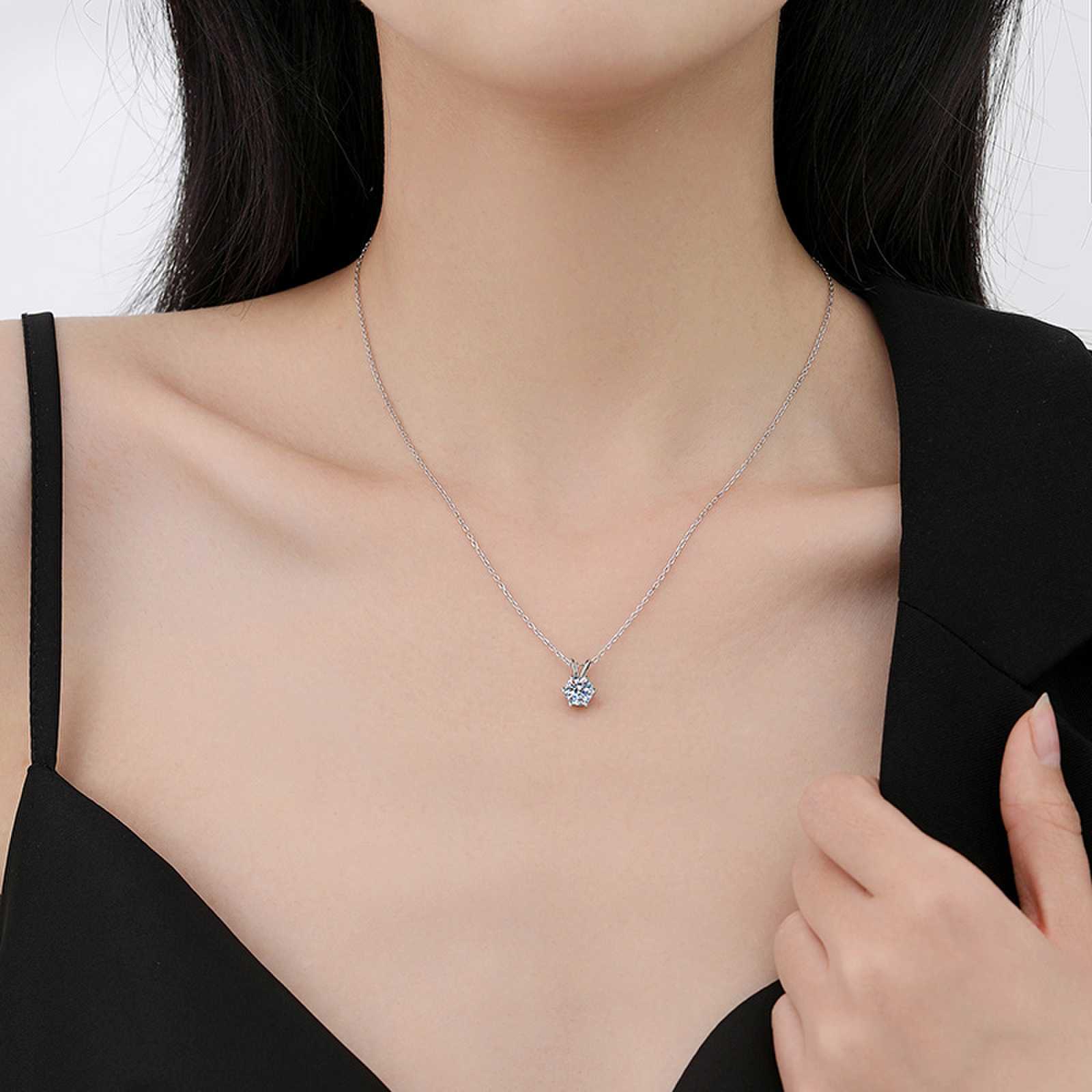 Moissanite Necklace Plated Pt950 Pendant 1 Carat Zhoujia Six-Claw Cross-Border S925 Sterling Silver Clavicle Chain Factory Wholesale