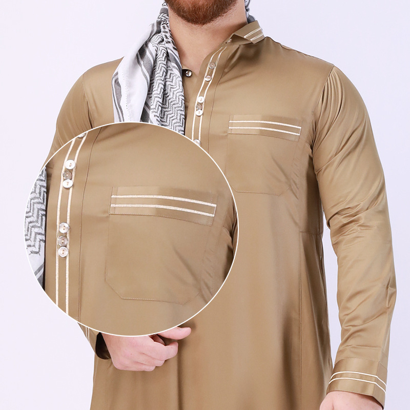 Cross-border new European and American Muslim men's robe stand collar solid color Middle East Arab long ethnic style men's clothing