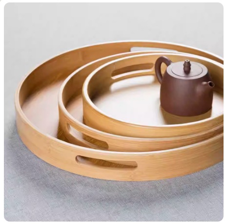 Круглый японский поднос для хлеба, поднос для чайных чашек из бамбука