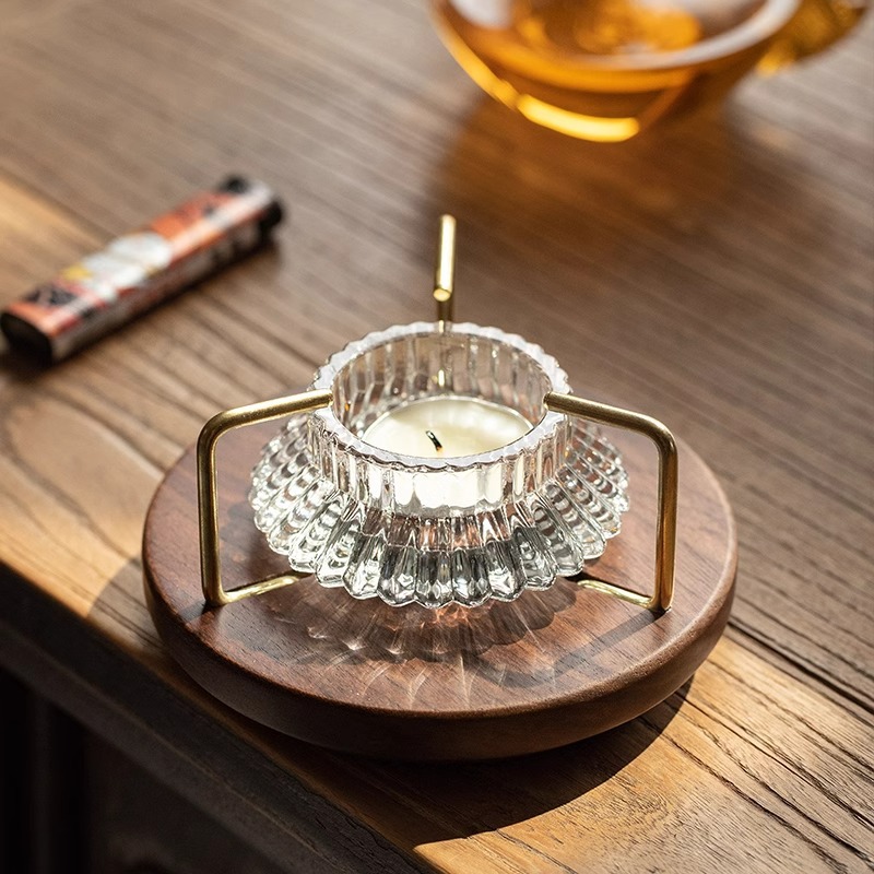 Solid Wood Candle Holder Base Candle Holder Ornaments Bedroom Aromatherapy Atmosphere Candle Tray Creative Glass Base Aromatherapy