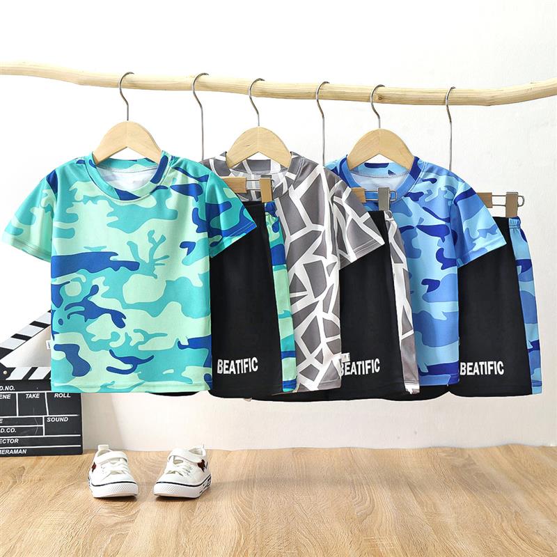 Summer children's suit 2024 new quick-drying clothes sportswear boys baby camouflage t-shirt two-piece children's clothing wholesale