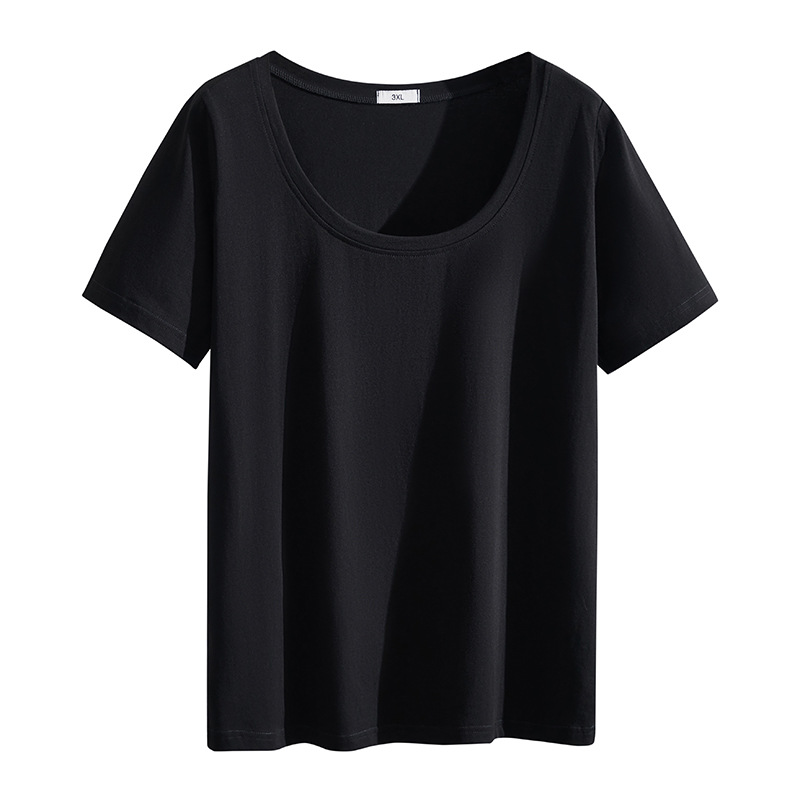 Summer solid color U-neck short-sleeved T-shirt top plus size T-shirt Korean style chubby girl extra fat S5204