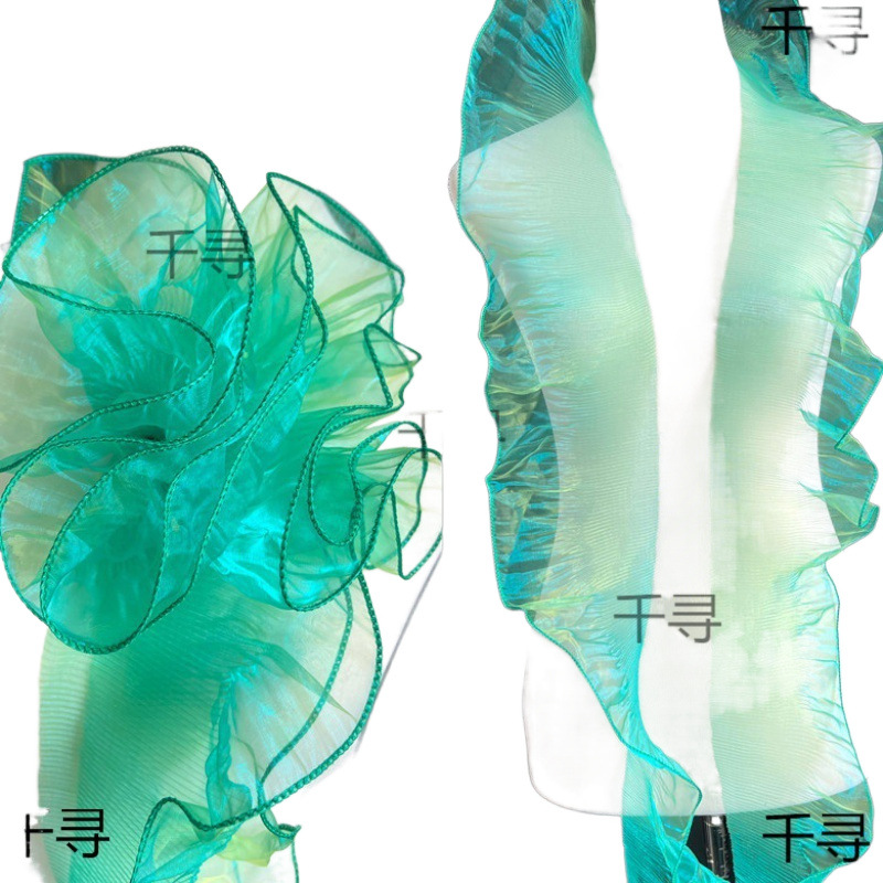 Lace Yarn Pleated 1.0m Fabric Organza Lace Wave Design Mermaid Big Designer Formal Dress Liuli Rice Price Stand