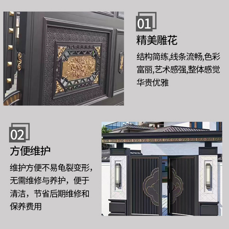 New Chinoiserie Entrance Door, Rural Self-Built House, House Courtyard Garden, Aluminum Alloy Chinoiserie Courtyard Door Manufacturer Customization
