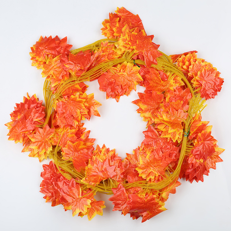 Halloween Decoration Simulated Red Maple Leaf Maple Leaf Green Plant Vine Christmas Thanksgiving Ornament Rattan