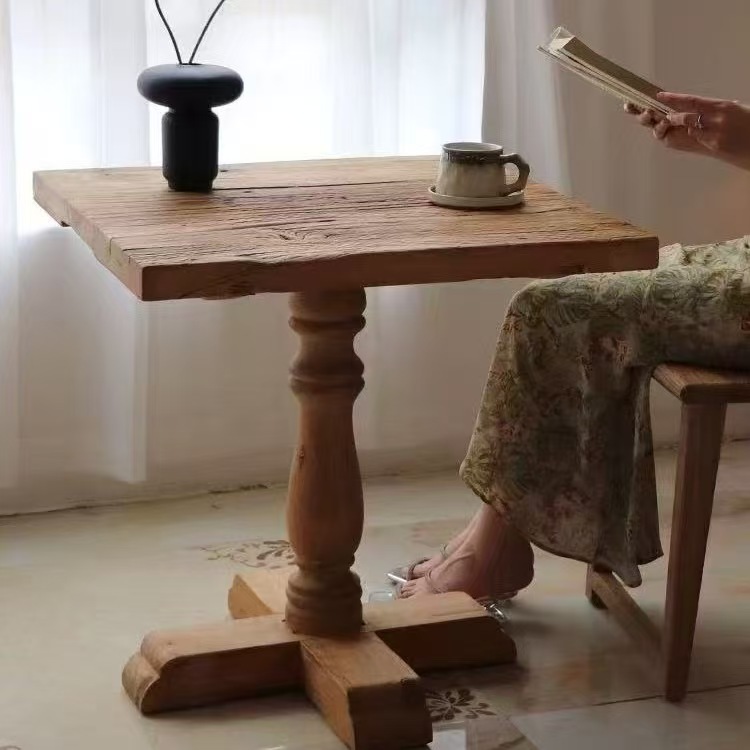 Винтажный деревянный кофейный столик, квадратный стол для балкона в стиле французского кафе