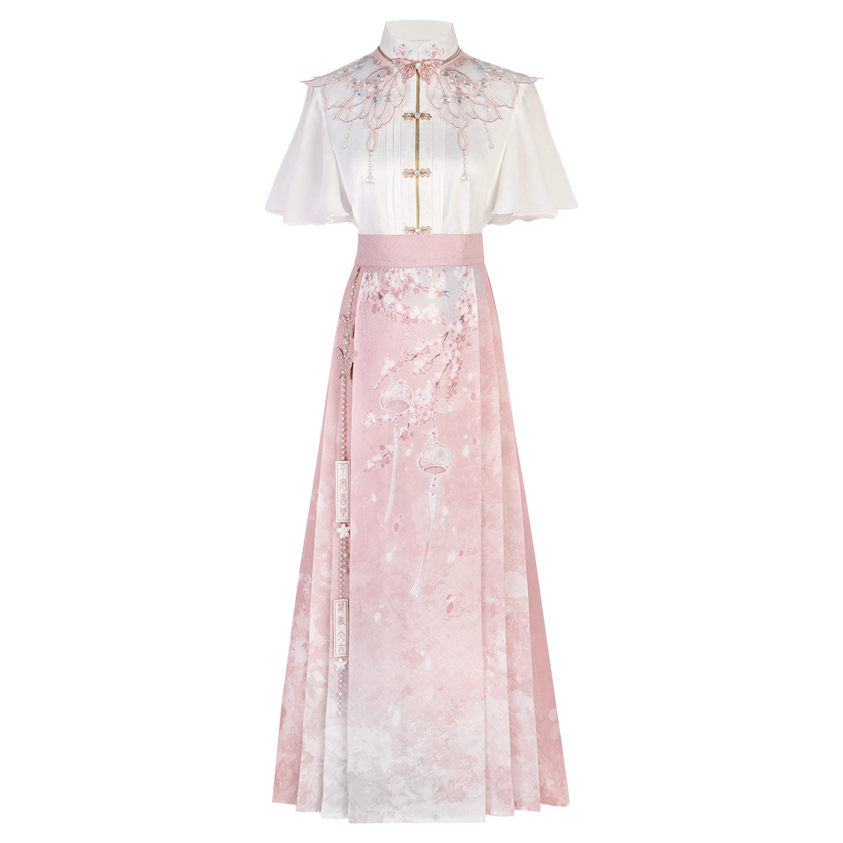 Original Design Falling Sakura Concentrated National Style Improved Han Yuansu Women's Cloud Shoulder Shirt overskirt suit 9198