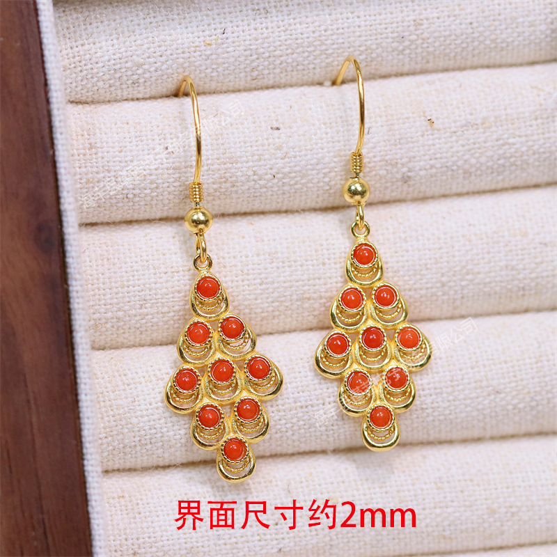 Full Body s925 Silver Women's Ear Hook Earrings Inlaid with Beeswax Blood Perer Flower Perer Sugar Hetian Jade Earrings Live Supply