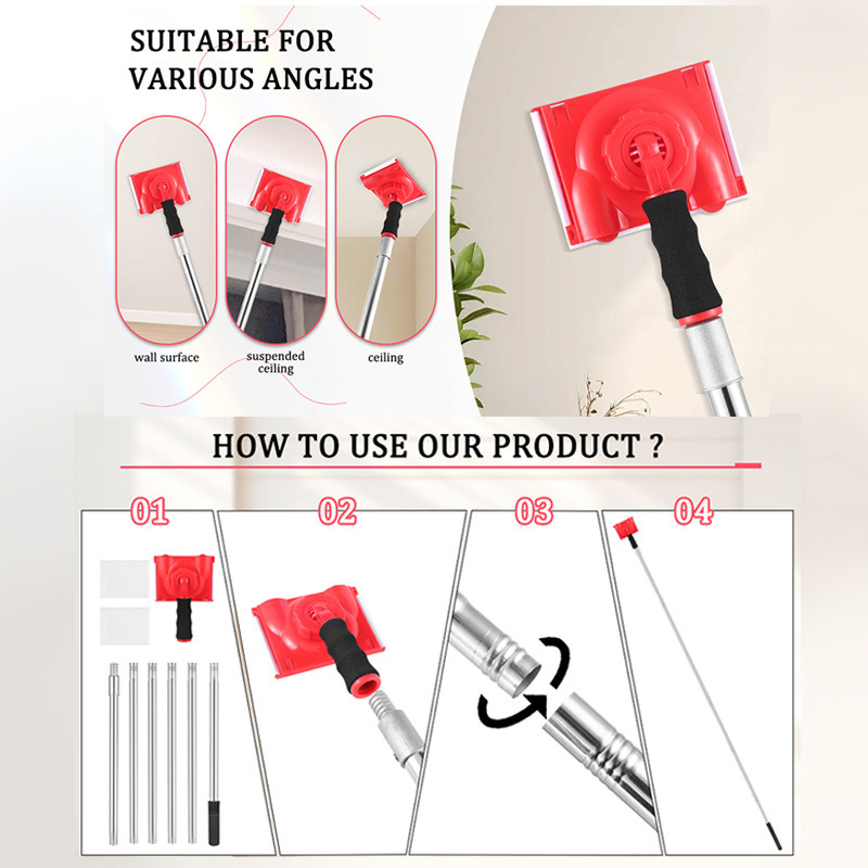 Hair Board Brush with 6-Section Stainless Steel Extension Rod Set