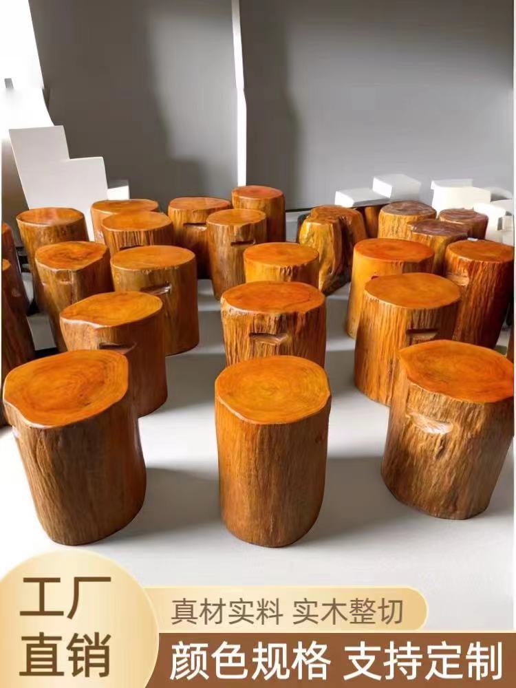 Wooden Pile Tea Table Pier Household Stool Tree Stump Base Log Wood Ornaments Round Wood Coffee Table Table Solid Wood Root Carving Stool