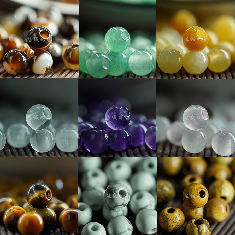 Factory Direct Supply of Agate Loose Beads, Large Hole Round Beads, Handmade DIY Jewelry Accessories, Semi-Finished Crystal Loose Beads