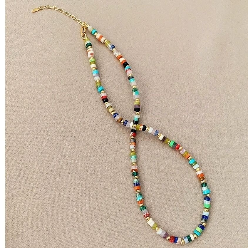 Natural Color Gem Gold Doudou White Baihe Same Style European and American Clavicle Chain Necklace Necklace Jewelry Women's Good Matching