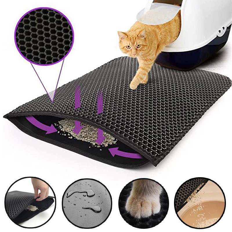 Cross-Border New Cat Litter Mat Cat Litter Box Anti-Bring Out Anti-Splash Eva Double-Layer Litter Control Mat Factory Ready Supply
