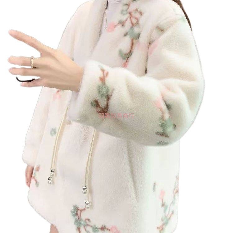 Chinese Style New Chinese Style Outwear Autumn and Winter Thickened Imitation Fur Printed Mink Style New Slim Outwear Fashionable Women's Clothing
