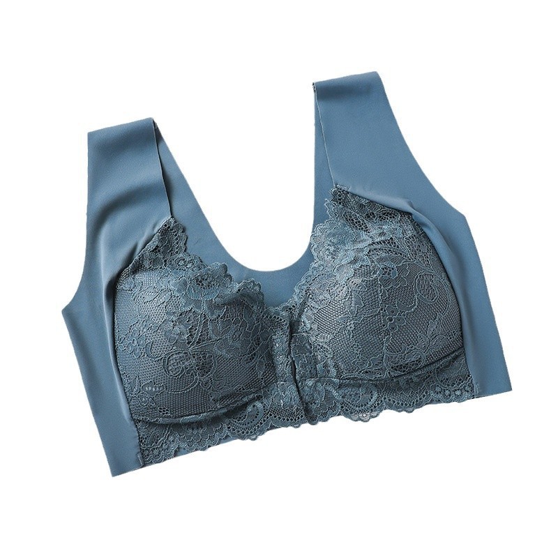 TEMU Explosions European and American Cross-border plus size Gather Front Buckle Bra Fixed Cup Lace Vest Bra Ladies