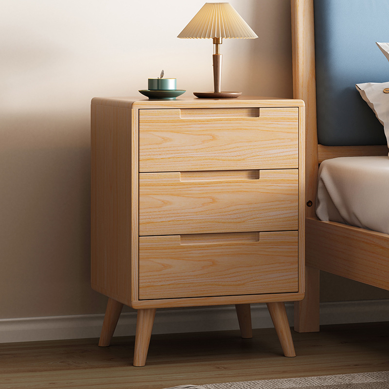 All-Solid Wood Three-Drawer Bedside Cabinet, Oak Solid Wood Storage Cabinet, Nordic Bedroom Storage Cabinet, Chest of Drawers, Fully Assembled Nordic Style