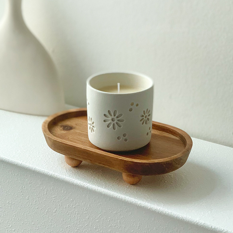 Wooden Tray Solid Wooden Entrance Storage Plate Aromatherapy Glasses Placement Plate Oval Wooden Ornaments Household Tray