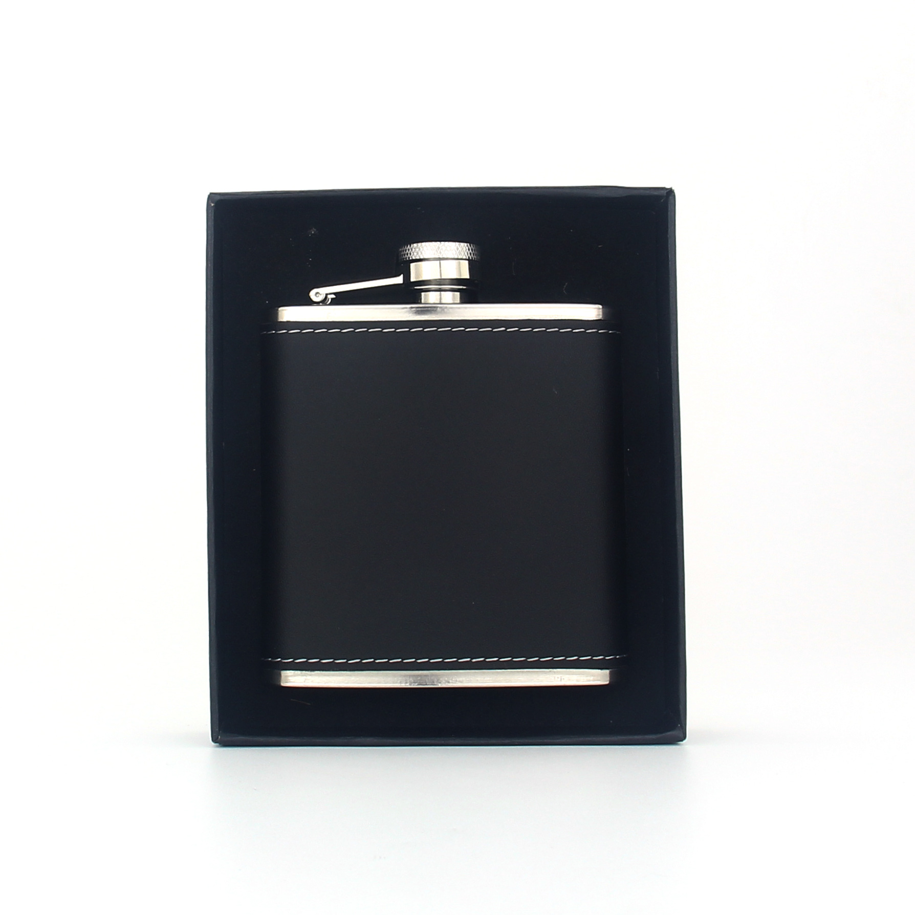 Factory supply stainless steel hip flask laser engraved leather 6 oz portable outdoor small hip flask gift box