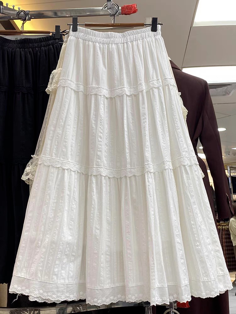 Нежная стильная юбка с кружевным краем, белая, новая, облегающая, многослойная, A-образная, длинное платье 2025