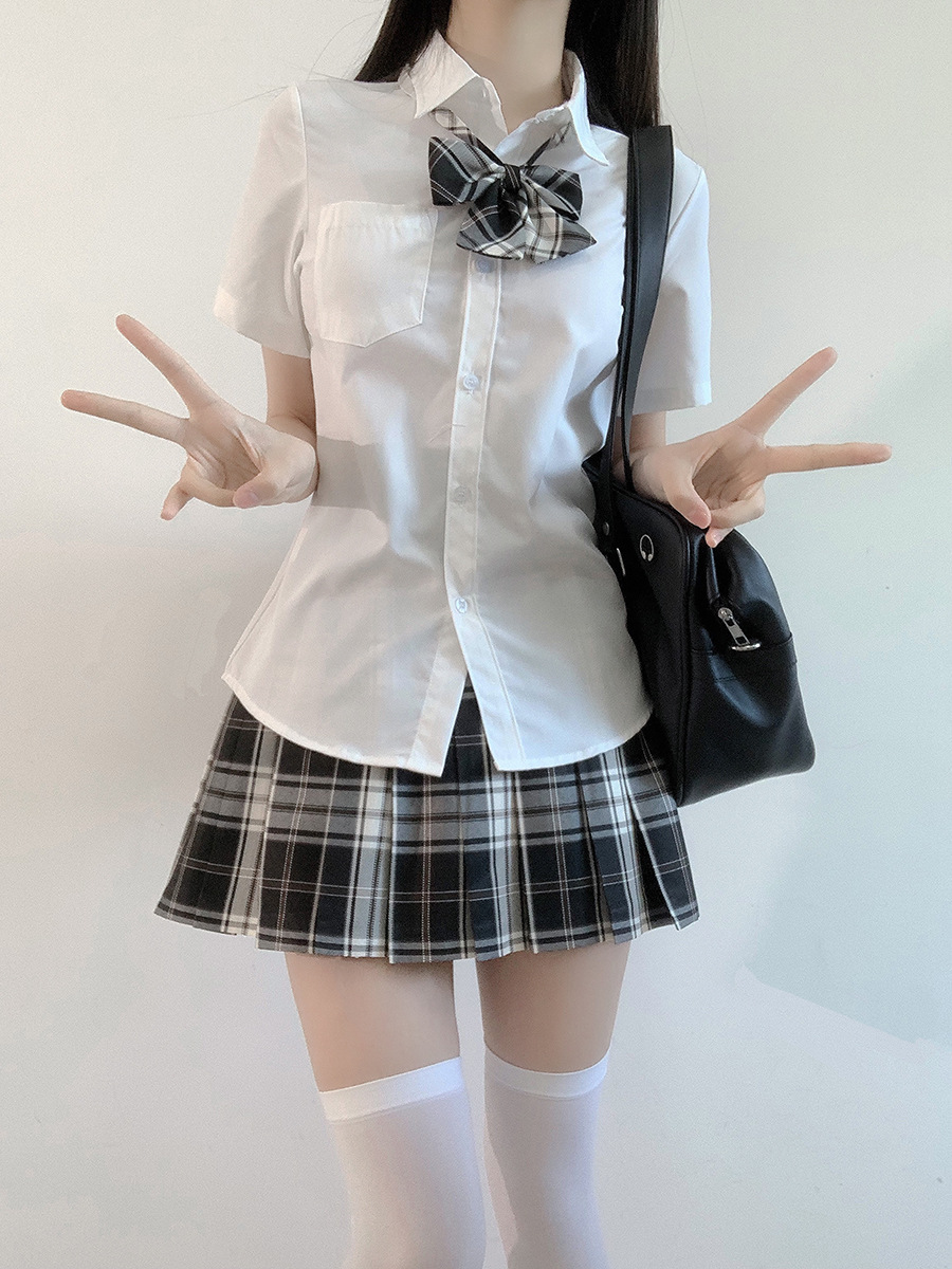 JK Japanese Style Summer Uniform Short Skirt Solid Color Short Sleeve White Shirt Pleated Skirt College Style Student Loose suit
