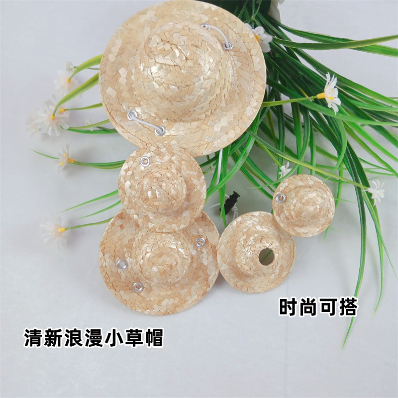 Pet Straw Hat Spring and Summer Straw Woven Mini Straw Hat Vintage Farmer Adjustable Graffiti DIY Decorative Straw Hat